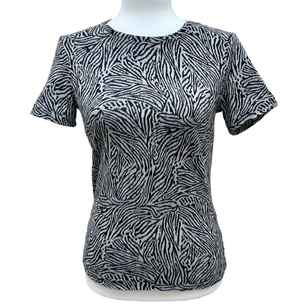 CLUB MONACO Zebra Print Top Black White Knit - Picture 2 of 10